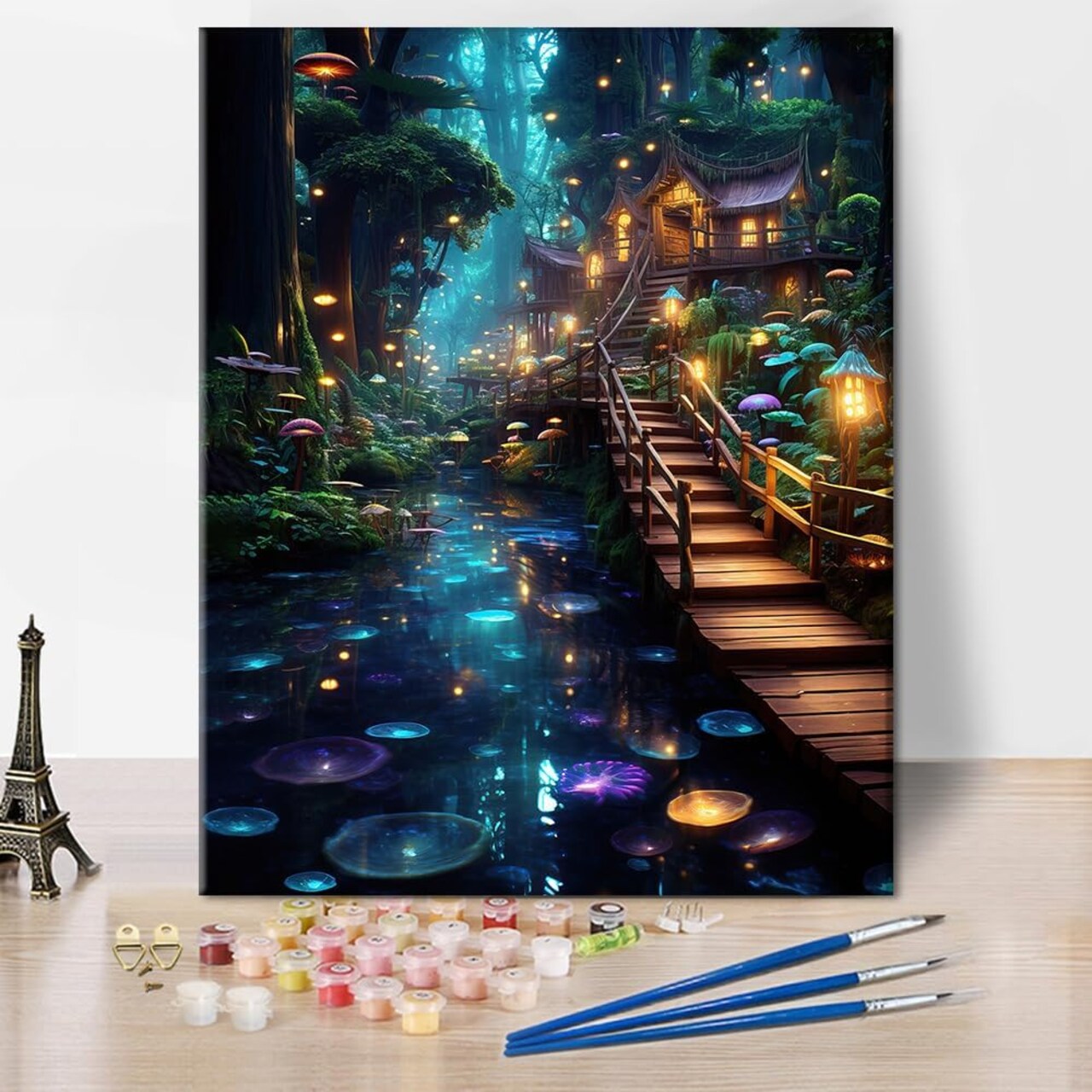 DIY Paint by Numbers Kit for Adults – Fantasy Mushroom Forest Acrylic Painting Set, Beginner-Friendly Paint-by-Number Art on Canvas, Relaxing Craft Activity (16x20 Inch, Frameless)